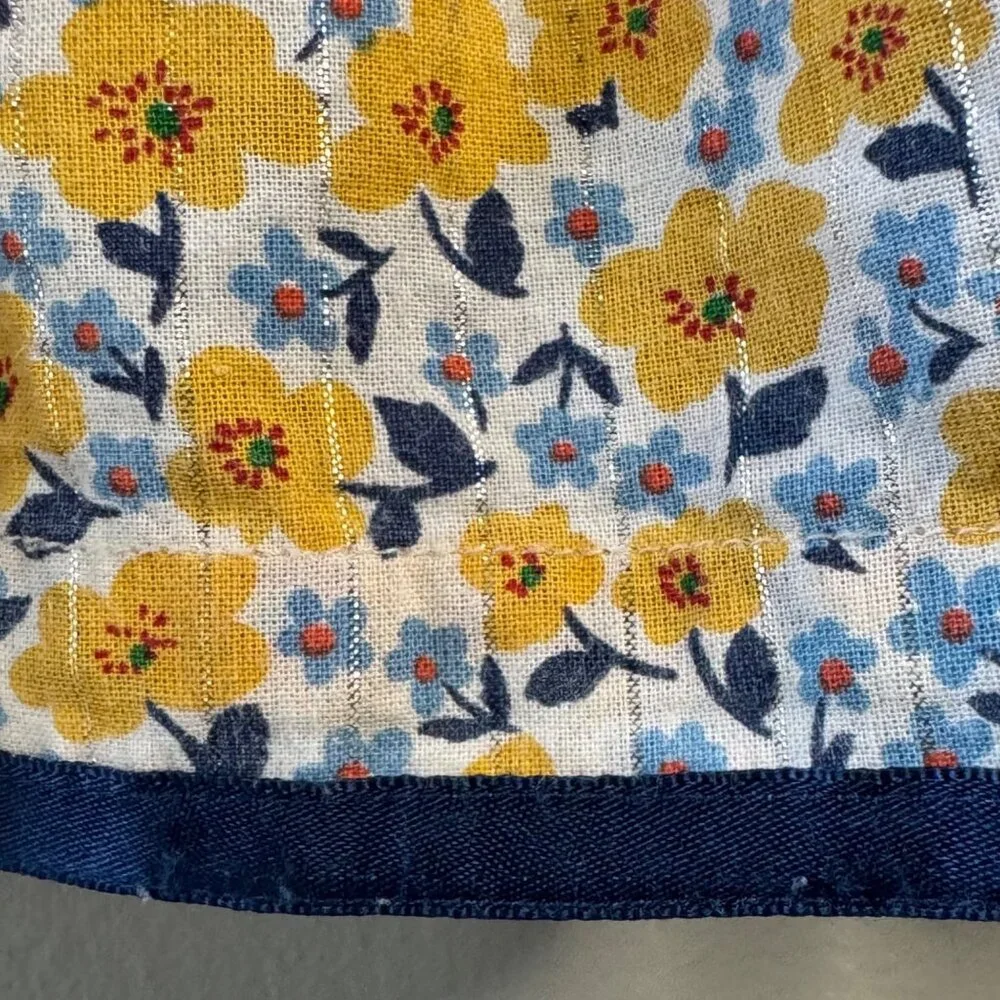 PINK CHICKEN Amma Dress Girls 4T 4 Golden Ditsy Floral Yellow Blue Spring Cotton - Picture 7 of 9